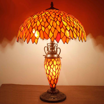 Tiffany Style Lamp Werfactory® Red Stained Glass Wisteria Mother-Daughter Desk Light